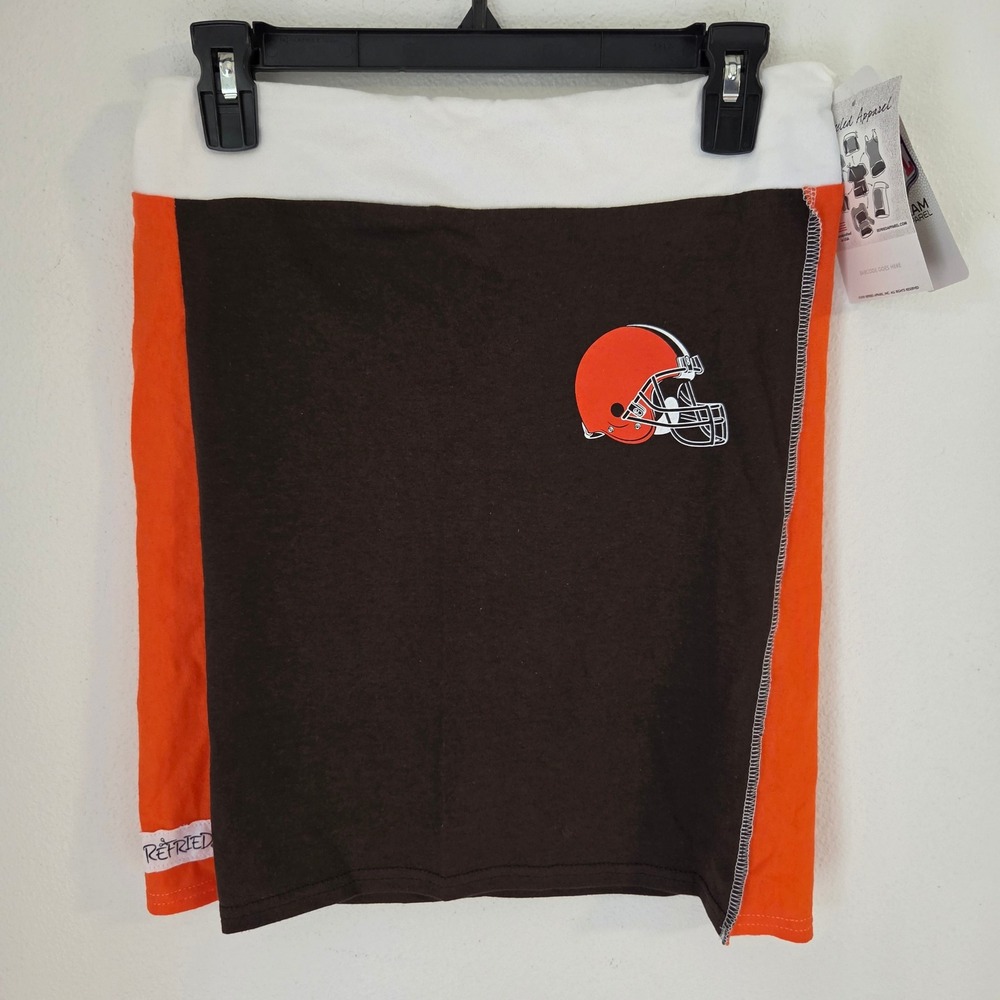 Refried Apparel NFL Cleveland Browns Upcycled Mini Skirt Brown Orange White NEW